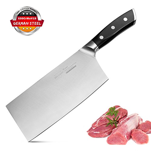 7 Inch Cleaver, Chinese Butcher Knife German High Carbon Stainless Steel Kitchen Knife with Ergonomic Handle for Kitchen and Restaurant