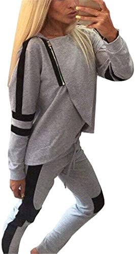 Faionny Women Sweatsuit Casual Sportswear Two Pieces Set Tops + Long Pants Tracksuit Gray
