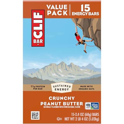 CLIF BAR – PROTEIN BARS – CRUNCHY PEANUT BUTTER – MADE WITH ORGANIC OATS – ENERGY BARS – NON-GMO (15 PACK)