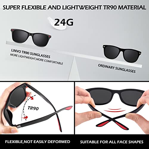 LINVO Sunglasses Men Women Polarized Lightweight TR90 Classic Rectangle 100% UV400 Protection Driving Fishing Glasses