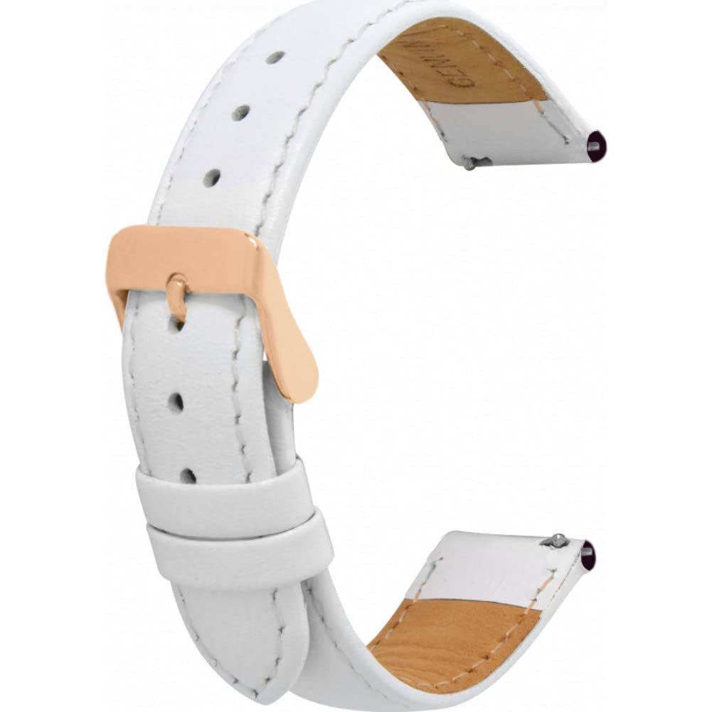 Toff London Ladies White Leather Watch Strap, Quick Release with Rose Gold Metal Buckle, Band Width 18mm