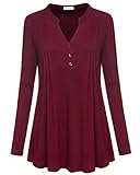YaYa Bay Womens V-Neck Long Sleeve Pleated Front Henley Tunic