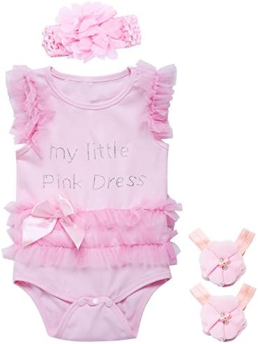 Little Fancy 3 Pieces Baby Girls' Lace Tutu Dress Bodysuit with Headband and Foot Jewelry