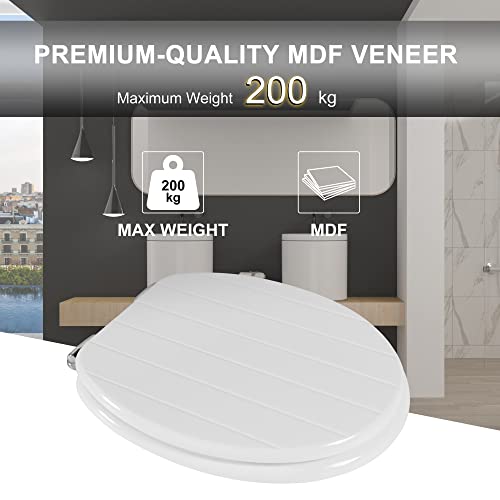 Angel Shield White Wooden Toilet Seat Antibacterial Adjustable Hinges Toilet Seat Fits Never Slips for Bathroom (Classic, White)
