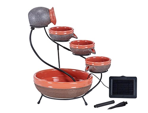 Smart Solar 23964R01 Ceramic Solar Cascade Fountain with Tangerine and Rustic Brown Finish, Powered By An Included Solar Panel That Operates An Integral Low Voltage Pump With Filter