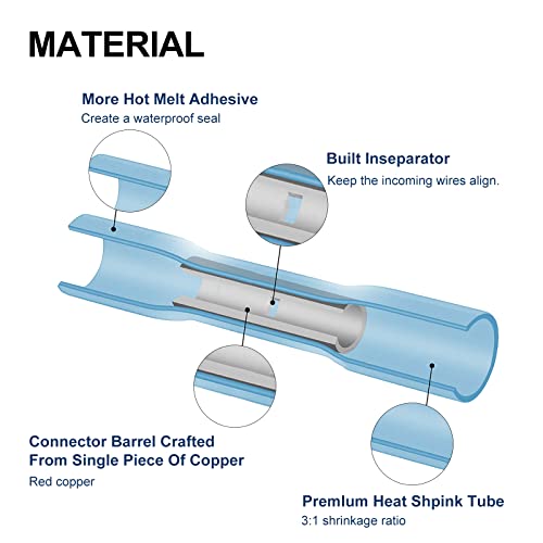 KF CPTEC 350PCS Heat Shrink Butt Connectors kit, Tinned Red Copper 1.0mm Marine Grade Waterproof Wire Connectors Kit, Insulated Electrical Connectors for Boat, Truck, Stereo,Joint