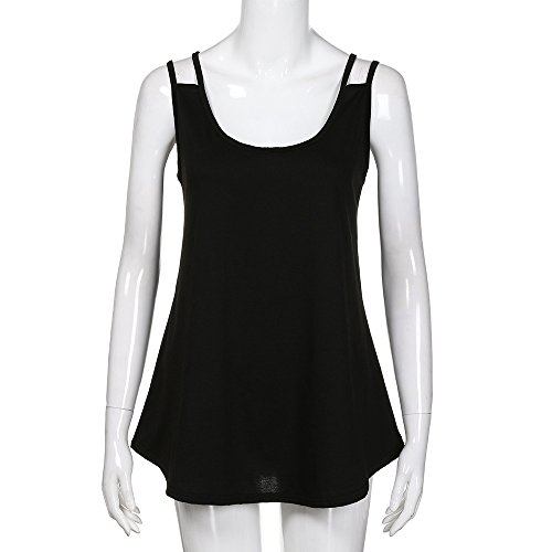 Women's Summer Sleeveless Pleated Back Closure Casual Tank Tops Blouse Shirt Casual Flare Tunic Tshirt Tee Black - Thumbnail 3