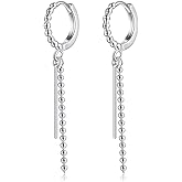 SLUYNZ 925 Sterling Silver Bead Ball Hoop Earrings for Women Teens Minimalist Bar Hoop Earrings Dangle