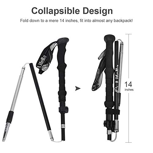 Lifella Collapsible Trekking Poles, 2 Pack Lightweight Adjustable Shock-Absorbent Walking Sticks with Terrain Accessories & Carry Bags for Mountain Hiking, Camping, Backpacking