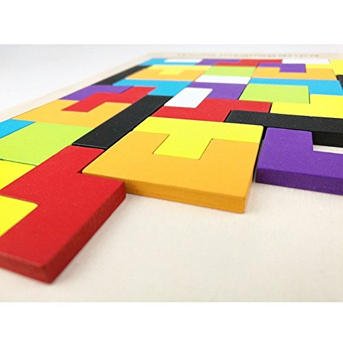 SENLIXIN Wooden Tetris Puzzle Tangram Jigsaw Brain Teasers Toy 40Pcs Colorful Building Blocks Early Education Intelligence Puzzle for Preschool Children Kids Boys Girls Playing - Thumbnail 4