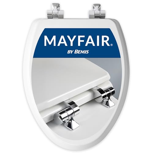 Mayfair Bennett Toilet Seat with Chrome Hinges, Slow Close Wood Seat, Secure Me…