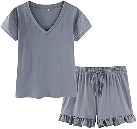 Lu's Chic Women's 2-Piece Pajama Set - Soft Short Sleeve V-Neck Lounge Pjs