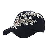 Deer Mum Ladies Denim Jean Campagne Bling Ajustable Baseball Cap Cowboy Hat(flower 1) (Black)