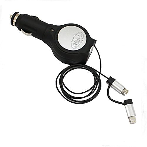 Qume 2 in 1 Retractable Car Charger for iPhone 4/4S/5/5S/5C/6/6S/6Plus/iPad/MP3/MP4/Camera/PSP/GPS/Tablet/HTC/android Phones Samsung 12V 24V 3.1A/2.1A/1A Applicable for Truck and Car USB Port