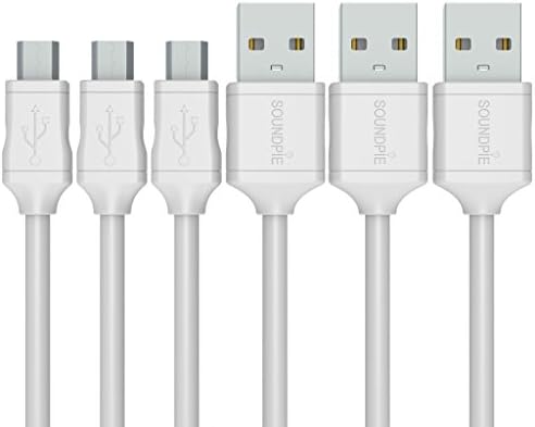 Soundpie Micro USB Cable 3.3ft (1m) 3 Pack - Micro USB 2.0 A High Speed - 22AWG Power Rated to 3 amp - Fast Data Sync Charging Cord - Charge Android Smartphone &amp; Tablet QC 2.0 Compatible(White)