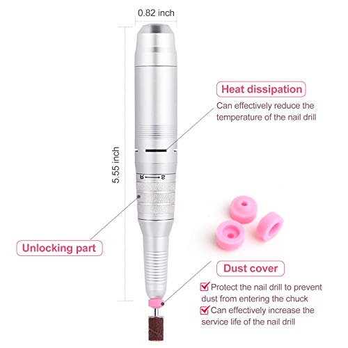 Portable 30000RPM Electric Nail Drill, Lightimetunnel Light Electrical Professional Nail File Kit for Acrylic Gel Nails Manicure Pedicure Polishing Shape Tools for Home Salon Use