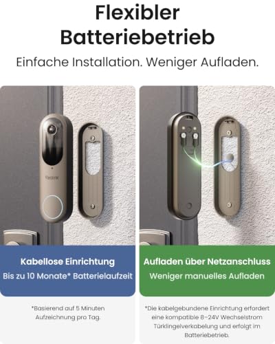 Reolink Battery Doorbell with Camera (2nd Gen), 2K 1:1 View, 2 Operating Modes | 1:1 head-foot view, wireless & wired, 2.4 & 5GHz Wi-Fi, local storage without monthly outlet, AI detection, rich notification