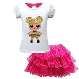 WNQY Girls Surprise Princess Shirt and Skirt Set Doll Dress for Doll Surprised (140/6-7Y, Rose)
