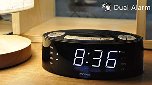 iTOMA Alarm Clock Radio, Digital AM FM, Dual Alarm, Snooze, Dimmer Control, Indoor Temperature Display, Countdown Timer, Backup Battery (CKS3301B)