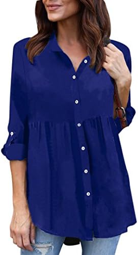 Amanod Womens Plus Size Solid Long Sleeve Casual Chiffon Ladies OL Work Top T Shirt