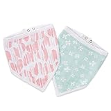 aden by aden + anais Bandana Bib, 100% Cotton Muslin, Soft Absorbent 3 Layers, Adjustable, 8.5'' X 16'', 2 Pack, Briar Rose, Hearts