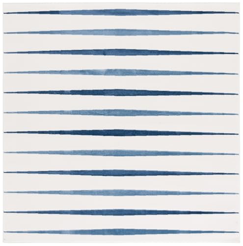 SAFAVIEH Groove Collection Area Rug - 6'7" Square, Ivory/Blue, Geometric Design…