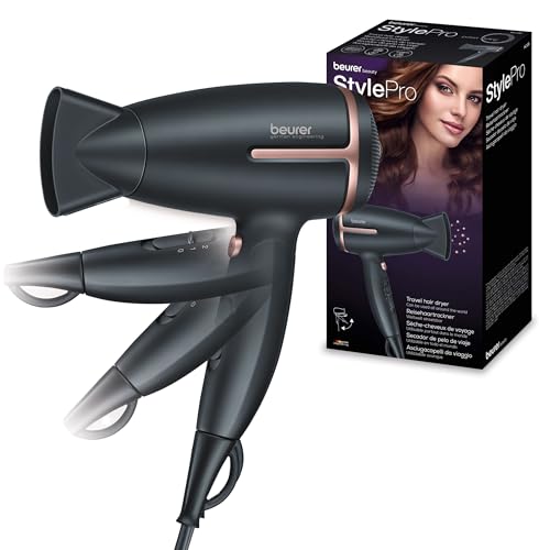 HC 25 Sèche-cheveux de voyage pliable avec fonction ionique, puissant, pour des cheveux doux et souples, pour les déplacements, 1 600 watts, adaptation mondiale de la tension 110-120/220-240 V