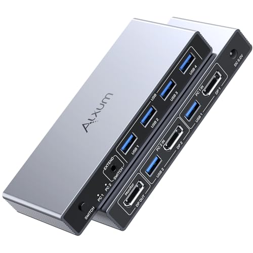 Alxum 8K@60Hz KVM Switch, DP KVM für 2 PCs und 1 Monitor, 4 Port USB Switch