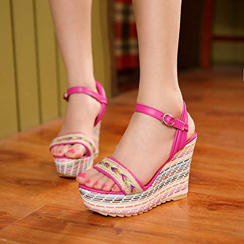 Womens-Casual-Roman-Sandals-Weave-Sole-Flatform-Wedge-Buckle-Ankle-Strap-Open-Toe-Sandals