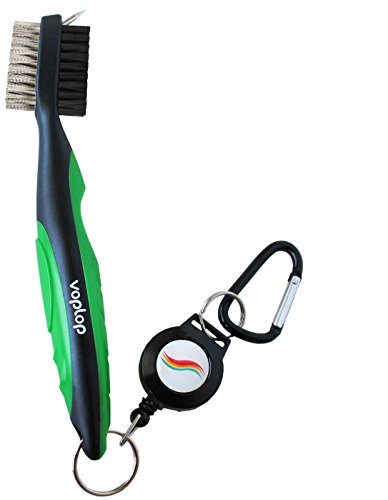 Voplop VL-BRSH  Golf Brush and Club Groove Cleaner, Easily Attaches To Golf Bag, Deep Clean Iron Grooves, Cleaning Club Face, Bag Clip & Retractable Extension Cord & Perfect Gift, Green