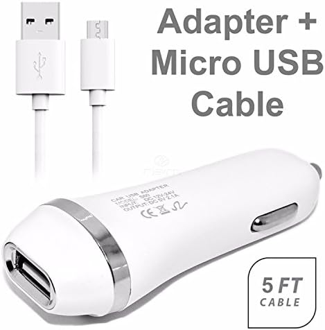 CAT B25 Rapid Charger Micro USB Cable Kit White! [1 USB Car Charger + 5 FT Micro USB Cable] 2 in 1 Accessory Kit
