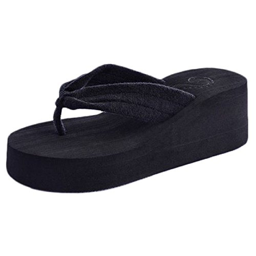 Women Flip Flops Slippers, Mosunx(TM) Toweling Sandal Platform Wedges Flip Flops Home Slippers (37(US:6.5), Black)
