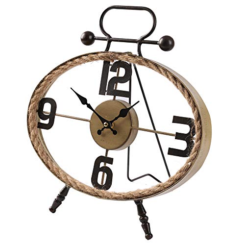 MODE HOME Oval Metal Table Clock with Rope Farmhouse Desk Clock Decorative