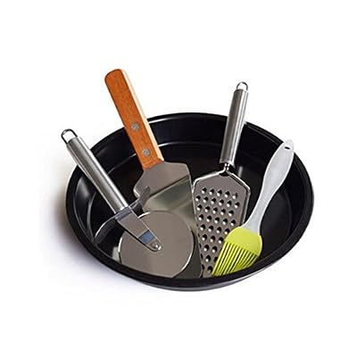 9 Inch Pizza Making Tools Household Oven Pizza Pan Knife Shovels Oil Brush 5pcs Black Cooking Utensils Baking Sheet Sets