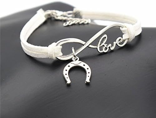 Adorable Love Horseshoe Horse Charm Leather Bracelet (White)