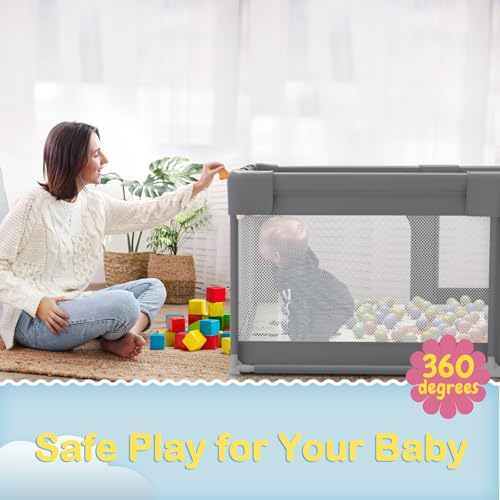 Palopalo Baby Playpen, 70"x59" Extra Large Playard for Babies and Toddlers, Non-Foldable and Big Baby Activity Center, Infants Play Pen with Gate and Soft Breathable Mesh, Ideal for First-time Mom