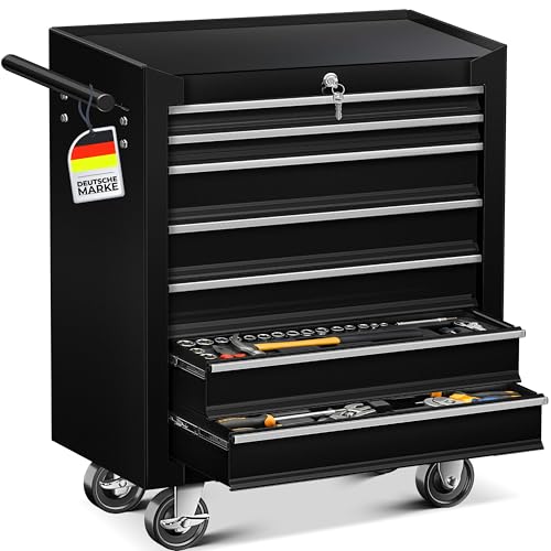 MASKO® Werkstattwagen rollbar 7 Schubladen abschließbar, mobiler Rollwagen zur Werkzeugaufbewahrung mit Schloss & Kugellager-Schubladen, Stabiler Werk