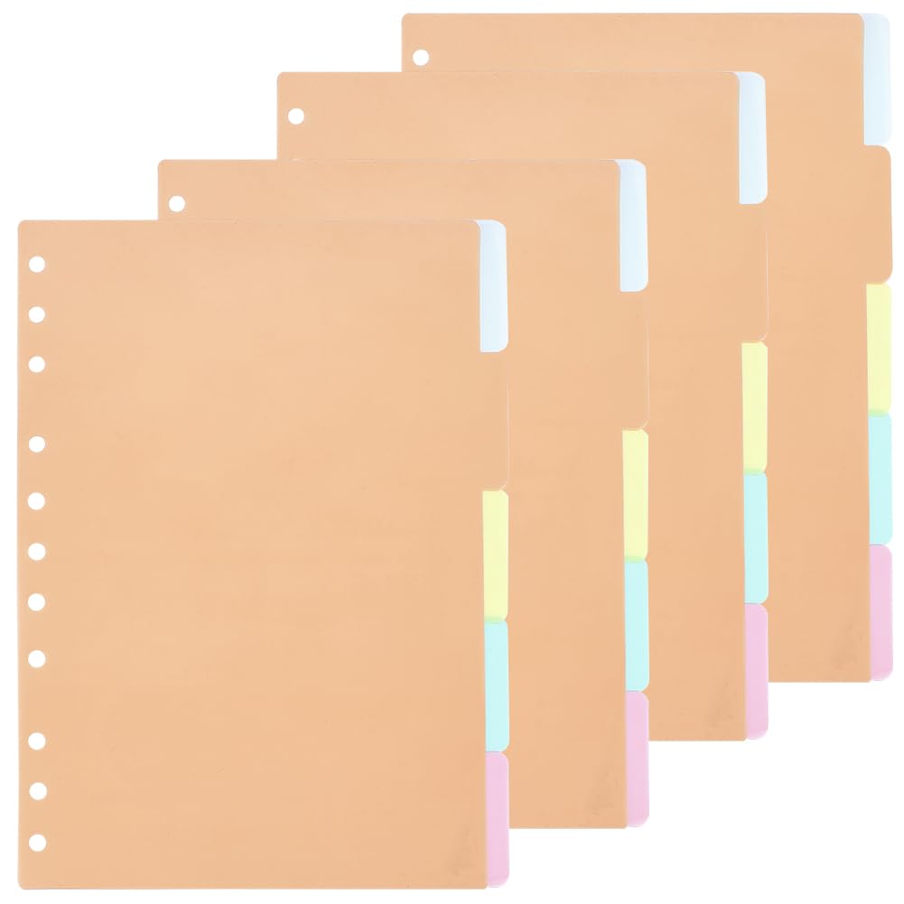 CRASPIRE 20pcs 5-Tab Plastic Binder Dividers Paper Discbound Notebook Semitransparent Index Divider Sheets Multicolor Notebook Dividers for 11 Ring Binders School Office Supplies