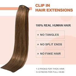UGOTRAYS Clip in Hair Extensions Chestnut Brown