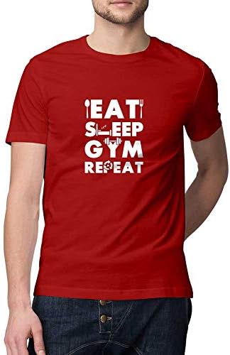Mobicture Printed T-Shirt Men | Eat Sleep Gym Repeat Motivation Funny Quote T-Shirt | Half Sleeve T-Shirt | Round Neck T Shirt | 100% Cotton T-Shirt
