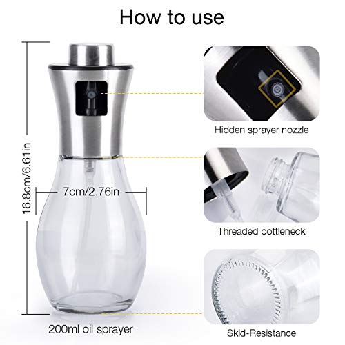 Olive Oil Sprayer for Cooking, 200ml, BBQ Cooking Spray Bottle, Glass Atomizer/Sprayer Mister Bottle for Grill Oil, Vinegar, Cooking Oil, Vegetable Oil, Sesame Oil, Canola Oil - Thumbnail 4