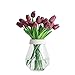 JUSTOYOU 20pcs Artificial Tulips Flowers Real Touch PU Fake Tulip Bouquet for Wedding Home Décor (burgundy)