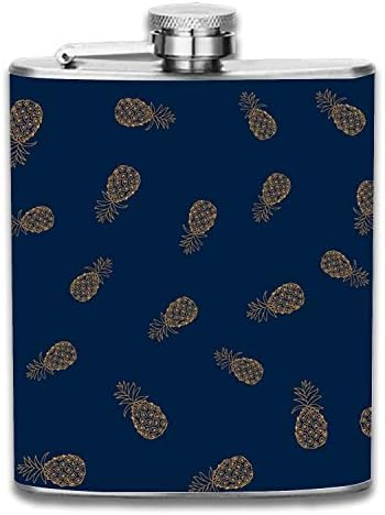 Gold Pineapples On Blue Liquor Hip Flask Stainless Steel Shot flasks Leak Proof Cool Gift for Men 7oz