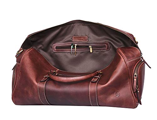 Leather Travel Duffle Bag | Gym Sports Bag Airplane Luggage Carry-On Bag | Gift for Father's Day By Aaron Leather (Chestnut)