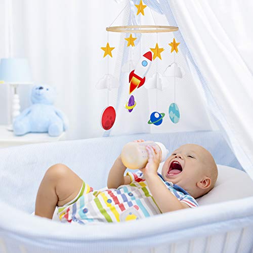 Basumee Baby Crib Mobile,Planet Crib Mobile Hanger Handmade Mobile Nursery Decor Movable Star Rocket Baby Mobile Felt Hanging Accessory for Baby Room