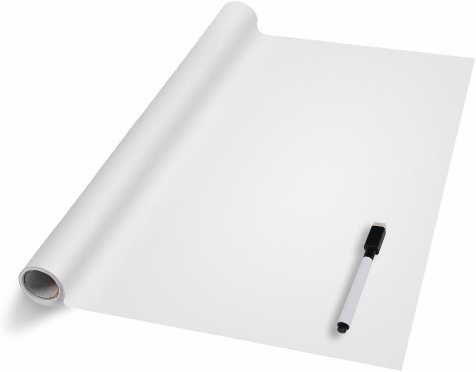 Dry Erase Wall Decal, KINDAX Self-Adhesive Wall Sticker Wall Paper Whiteboard Sticker for School, Office, Home 17.8 by 78.7 Inches, Free 1 Marker Pen (White)