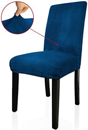 Indeep 2 Pieces Stretch Fleece Chair Covers For Living Dining Room Wedding Party Blue