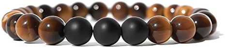 Real Natural Onyx Stone Bead Bracelet with Unique Tiger Eyes for Men and Women - designed by Live Allure (Brown small- 18cm)
