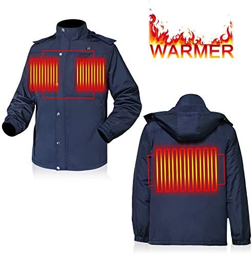 Men's Electric Battery Powered Heated Jacket Rechargeable Puffer Down Jackets,Waterproof Heat Insulate Jacket for Sports&Outdoors,Winter Warm Skiing Skating Climbing Hiking Jackets,Navy,Size May Vary