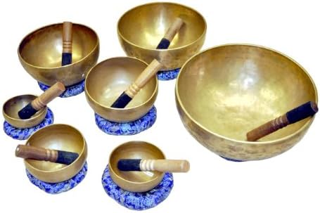 Singing Bowls/ Set of 7/ Tibetan Multi-layered Harmonics Meditation Tool, Chakra Balancing Singing Bowl Set